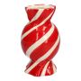 Bulbous single flower vase in the shape of a sweet AMIEL made of ceramic, with diagonal stripes, red-white, 10"/24,7cm, Ø5.5"/14cm