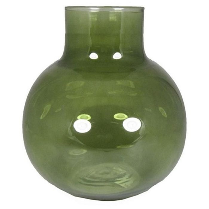 Round glass flower vase AFRODITA, greentransparent, 11"/28 cm, Ø 10"/25 cm