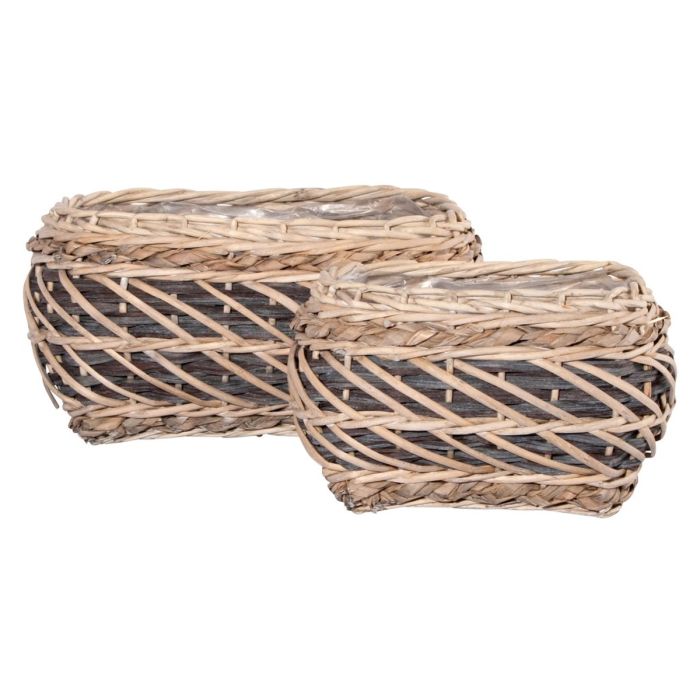 Wicker plant baskets ILKE, 2 pieces, rectangular and bellied, brown, 23