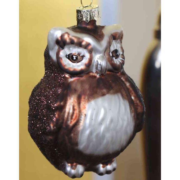 Glass ornament owl, brown, 5,5x6,5x9cm