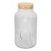 Glass Terrarium DONELL, cork lid, side opening, cylinder/round, clear, 14"/35cm, Ø7"/19cm 