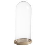 Glass bell SABIKA with wooden base, transparent, 10"/26cm, Ø4.7"/12cm