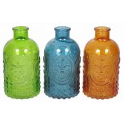 Glass bottles URSULA with pattern, 3 glasses, coloured, 4.9"/12,5cm, Ø2.6"/6,5cm