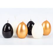 Easter egg candles LEONITA, 6 pieces, gold-black-ivory, 6cm, 4,5cm, 7h - Made in Germany