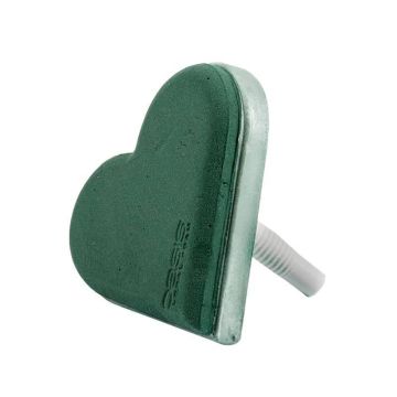 OASIS Wet florist sponge Bridal bouquet holder Heart PIADA with plastic handle, ECObase rigid foam bottom, green, 7"x7"/19x19cm