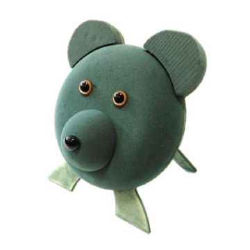 OASIS Wet florist sponge 3D teddy bear face LINOU, Bioline wooden base, wooden stand, green, 12"x9"x4.7"/30x23x12cm
