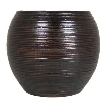 Ceramic plant pot CATARI, grooves, brown, 12.6"/32 cm, Ø 14"/35 cm