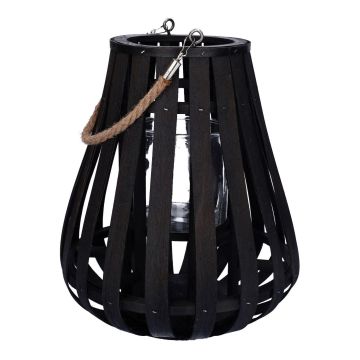 Rattan lantern ALVARU with candle glass, handle, black, 31cm, Ø24cm