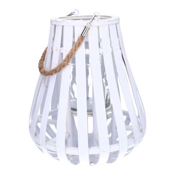 Rattan lantern ALVARU with candle glass, handle, white, 31cm, Ø24cm