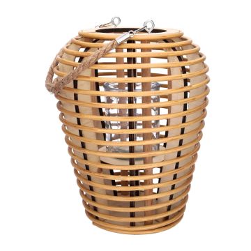 Rattan lantern ANDRINO with candle glass, handle, beige, 28cm, Ø21cm