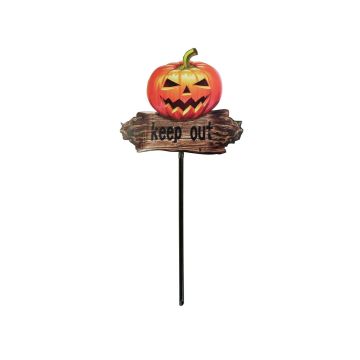 Halloween decorative pumpkin garden stake ANDUIN, KEEP OUT, orange-brown, 47x2,5x91cm