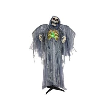 Halloween decorative figurine Angel of death skeleton HALDOR with wings, movement and sound function, LEDs, grey, 100x60x175cm