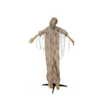 Halloween decorative figurine creepy mummy KRAUTWURM, movement and sound function, LEDs, beige, 50x10x165cm