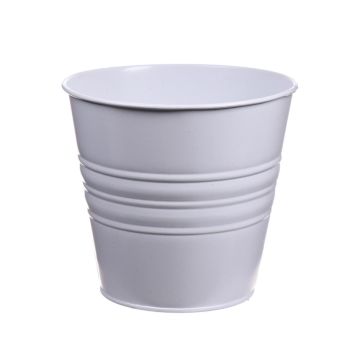 Round zinc pot MICOLATO with grooves, white, 6"/16cm, Ø7"/18,5cm
