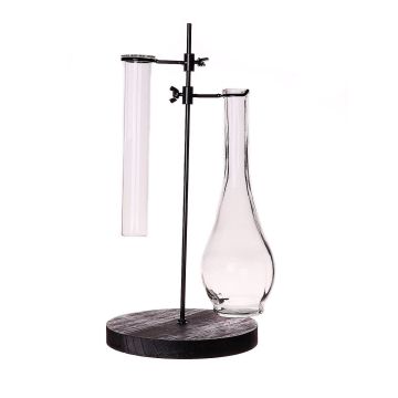 Small flower vase AUDREY with stand, clear-black, 17x17x35cm