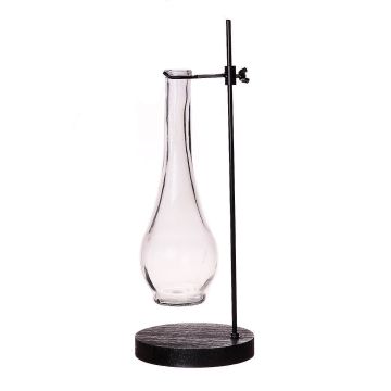Small flower vase AUDREY with stand, clear-black, 13x13x35cm