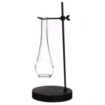 Small flower vase AUDREY with stand, clear-black, 12x12x28cm