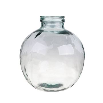 Round glass bottle ORNELA, recycled, clear-blue, 14"/35cm, Ø12"/31cm