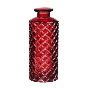 Bottle vase EMANUELA made of glass, diamond pattern, burgundy-clear, 5.2"/13,2cm, Ø2"/5,2cm
