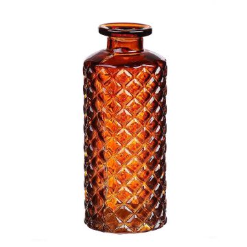 Bottle vase EMANUELA made of glass, diamond pattern, orange-brown-clear, 5.2"/13,2cm, Ø2"/5,2cm