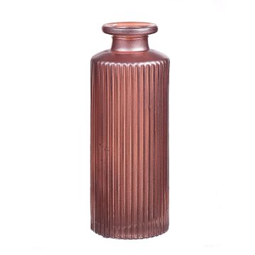 Bottle vase EMANUELA made of glass, groove pattern, metallic pink, 5.2"/13,2cm, Ø2"/5,2cm
