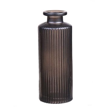 Bottle vase EMANUELA made of glass, groove pattern, metallic anthracite, 5.2"/13,2cm, Ø2"/5,2cm