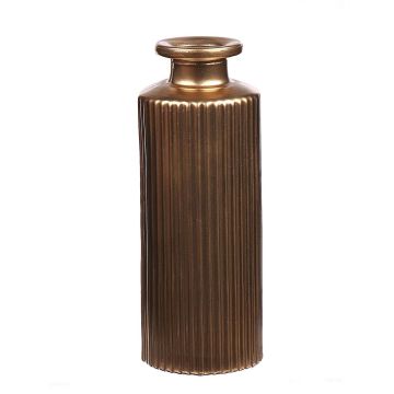 Bottle vase EMANUELA made of glass, groove pattern, metallic gold, 5.2"/13,2cm, Ø2"/5,2cm