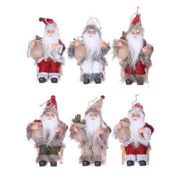 Hanging decoration Father Christmas CHRISTER, 6 pieces, chair, gift bag, colourful, 11x10x15cm
