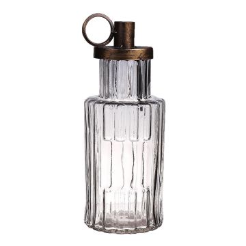 Candleholder NENEKONI on glass bottle, handle, pattern, clear-bronze, 10"/26cm, Ø4"/10cm