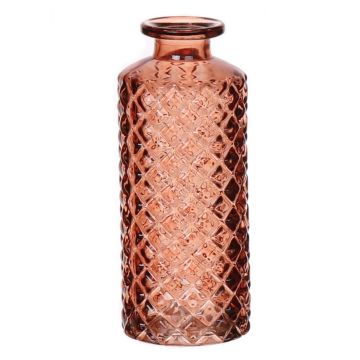 Bottle vase EMANUELA made of glass, diamond pattern, brown-clear, 5.2"/13,2cm, Ø2"/5,2cm