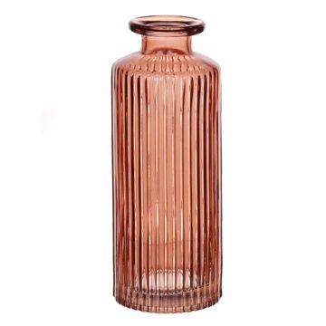 Bottle vase EMANUELA made of glass, groove pattern, brown-clear, 5.2"/13,2cm, Ø2"/5,2cm