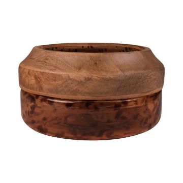 Glass bowl RUSSELL with mango wood, leopard pattern, brown-transparent, 6.1"/15,5 cm, Ø 12"/30 cm