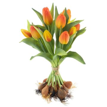 False tulip bouquet LONA with bulbs, orange-yellow, 14"/35cm, Ø10"/25cm