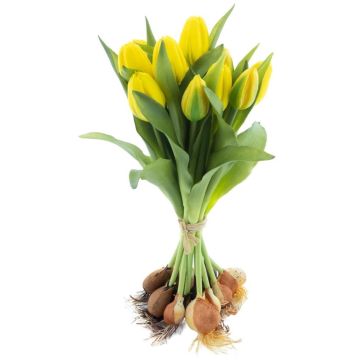 False tulip bouquet LONA with bulbs, yellow, 14"/35cm, Ø10"/25cm