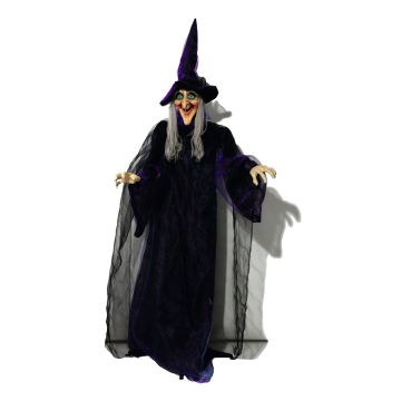 Halloween decorative figurine witch FERDERRA with movement and sound function, LEDs, 175cm