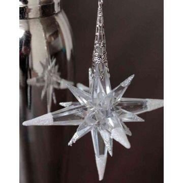 Acrylic hanging ornament Star MABOU, glitter, silver-white, 4"/10cm, Ø4"/10cm