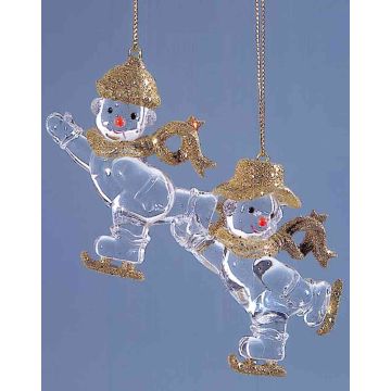 Decorative acrylic pendant snowman, 2 pieces, glitter, gold, 1.2"x3.1"/3x8cm