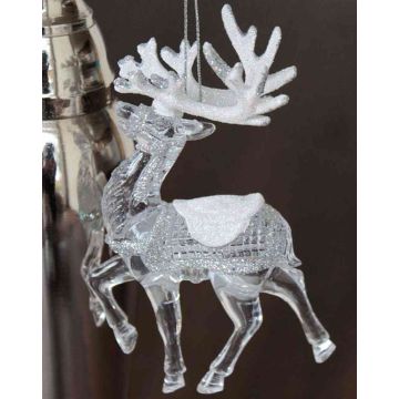Acrylic hanging ornament Deer MATTHIS, glitter, transparent-silver-white, 3.5"x0.8"x4.7"/ 9x2x12cm