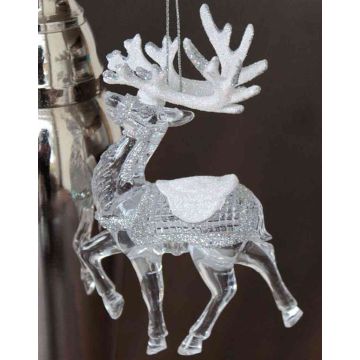 Acrylic hanging ornament Deer MATTHIS, glitter, transparent-silver-white, 3.5"x0.8"x4.7"/ 9x2x12cm Acrylic hanging ornament Deer MATTHIS, glitter, transparent-silver-white, 3.5"x0.8"x4.7"/ 9x2x12cm