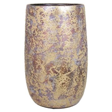 Vintage planter vase MAGO made of ceramic, washed effect, gold, 16"/40 cm, Ø 8.7"/22 cm