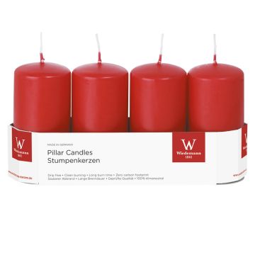 Advent candles JENARO, 4 pieces, red, 10cm, Ø5cm, 23h - Made in Germany