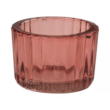 Votive glass ALYENNA with vertical stripes, red-transparent, 1.5"/3,7 cm, Ø 2.2"/5,5 cm