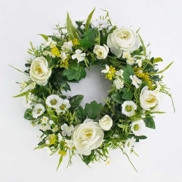 Decorative summer wreath FAHIRA, ranunculus, daisies, cream, Ø 10"/25cm
