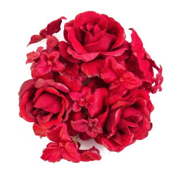 Artificial candle wreath INGA, rose, hydrangea, red, Ø 3.9"/10cm