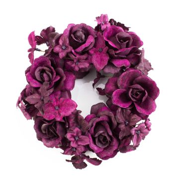 Artificial candle wreath INGA, rose, hydrangea, violet, Ø 5.9"/15cm