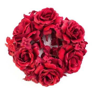 Artificial candle wreath INGA, rose, hydrangea, red, Ø 5.9"/15cm