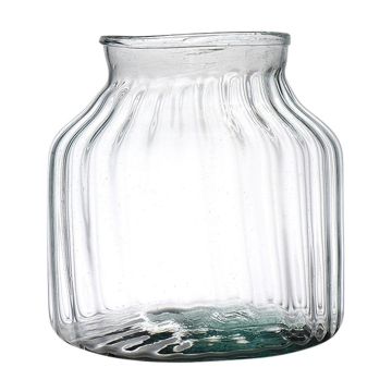 Lantern glass QUINN EARTH with grooves, recycled, clear-green, 20cm, Ø21cm