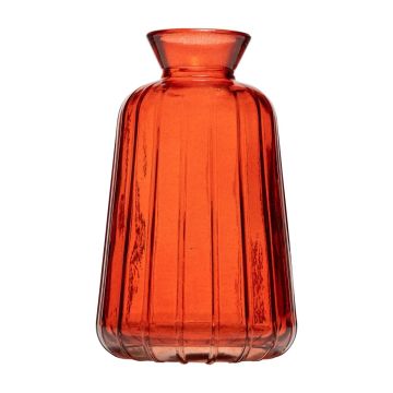 Decorative glass bottle EMILIANO with grooves, orange-clear, 10,7cm, Ø6,5cm