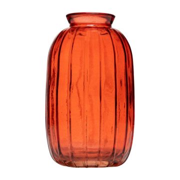 Decorative glass bottle EMILIANO with grooves, orange-clear, 12cm, Ø7,5cm