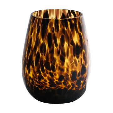 Bellied tealight jar RUSSELL, leopard pattern, brown-clear, 12cm, Ø9cm